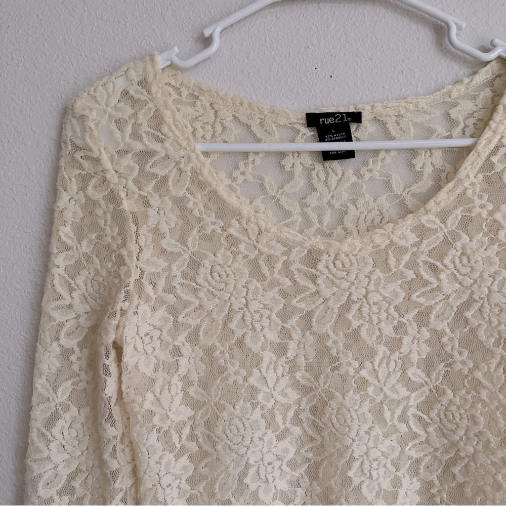 Rue21 Cream Lace Long Sleeve Top - Picture 4 of 5